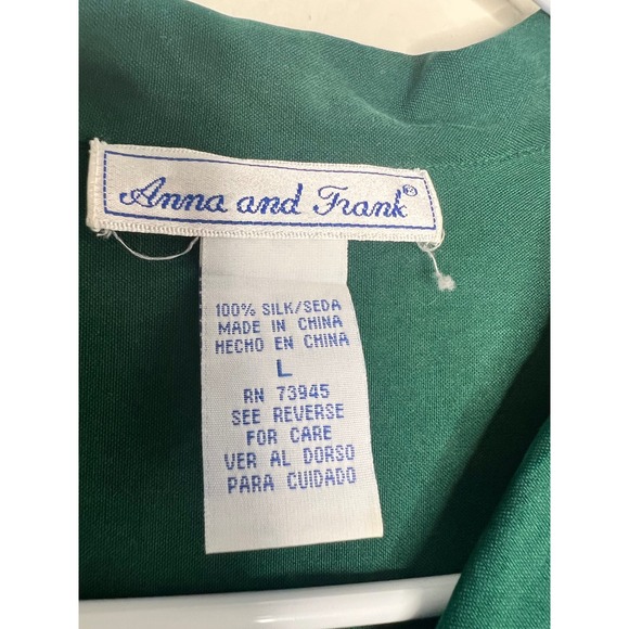 Anna and Frank Vintage Silk Button Down Shirt Green Long Sleeve Two Pocket L - Picture 4 of 7